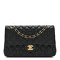 Lambskin Quilted Medium Double Flap Black