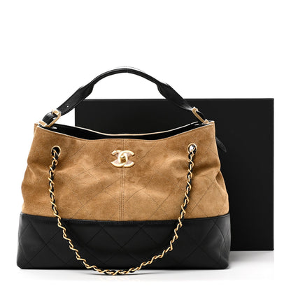 Suede Calfskin Shiny Lambskin Quilted Small Coco Base Shopping Bag Beige Black