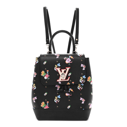 Calfskin Flower Lockme Mini Backpack Black Multicolor