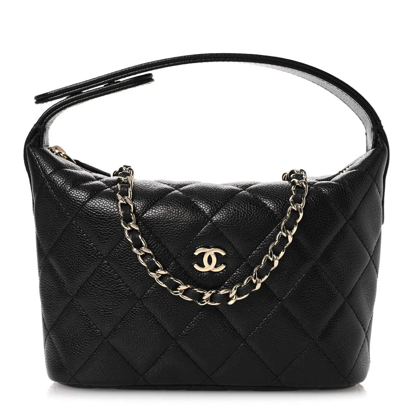 Caviar Quilted Hobo Clutch With Chain Black