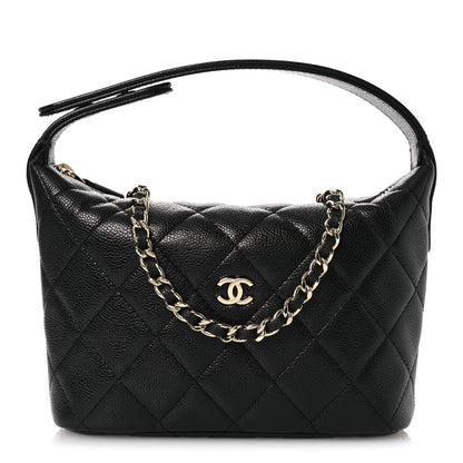 Caviar Quilted Hobo Clutch With Chain Black
