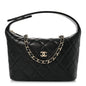 Caviar Quilted Hobo Clutch With Chain Black