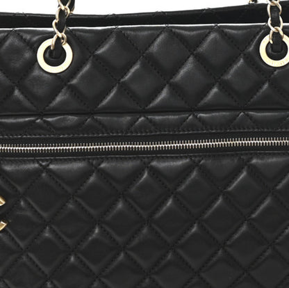 Lambskin Quilted Large Tote Black