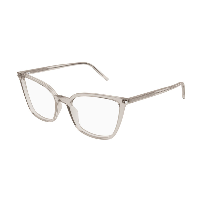Saint Laurent Eyeglasses Cat Eye Full Rim, Shiny Beige Frame and Clear Demo Lenses Lens SL669001