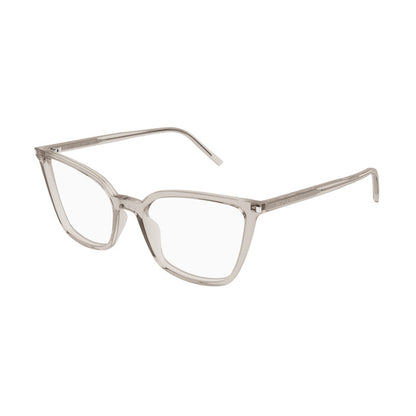 Saint Laurent Eyeglasses Cat Eye Full Rim, Shiny Beige Frame and Clear Demo Lenses Lens SL669001