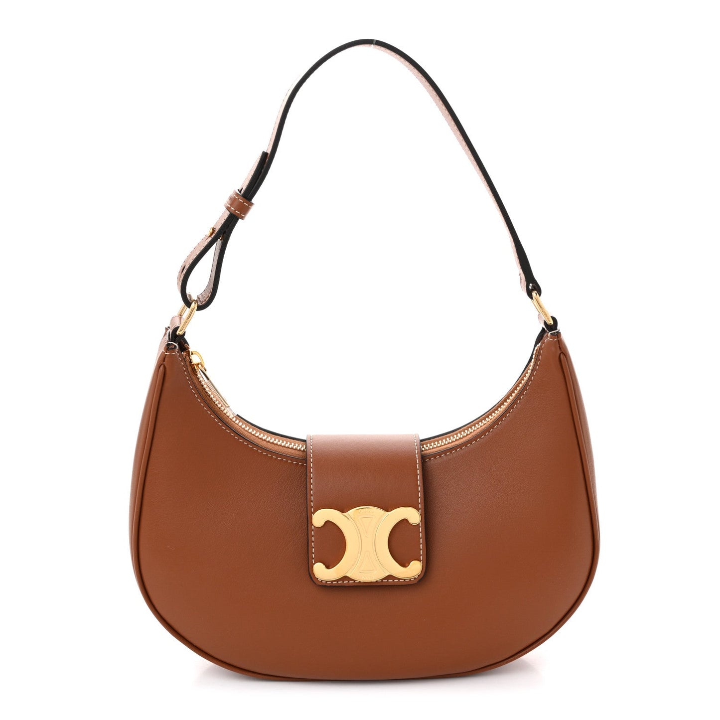 Smooth Calfskin Medium Strap Ava Triomphe Shoulder Bag Tan