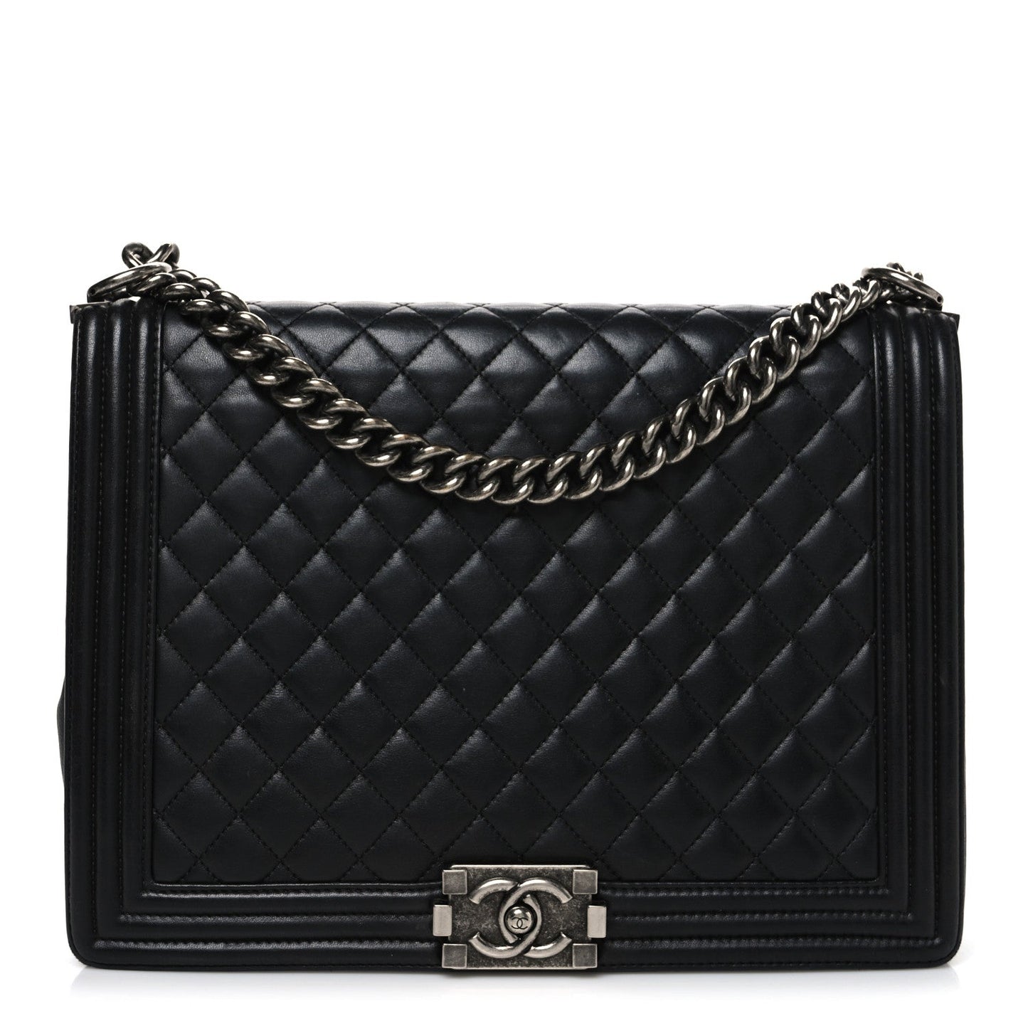 Lambskin Quilted Large Boy Flap Black