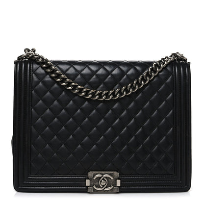 Lambskin Quilted Large Boy Flap Black