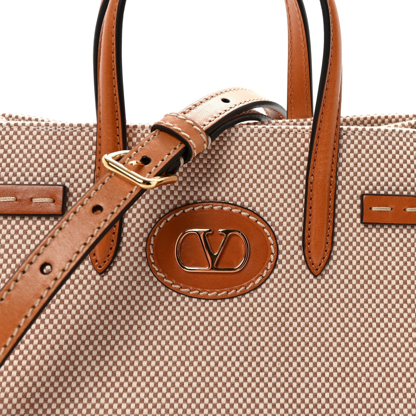 Jacquard Canvas Small Vlogo Antibes Shopping Bag Camel Natural