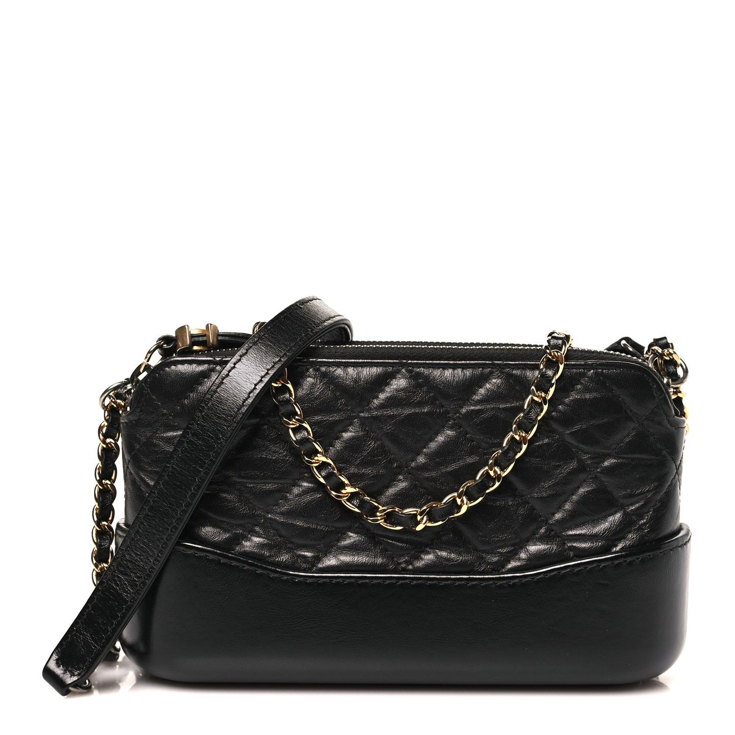 Aged Calfskin Quilted Small Gabrielle Clutch With Chain Black