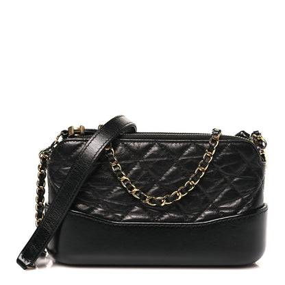 Aged Calfskin Quilted Small Gabrielle Clutch With Chain Black
