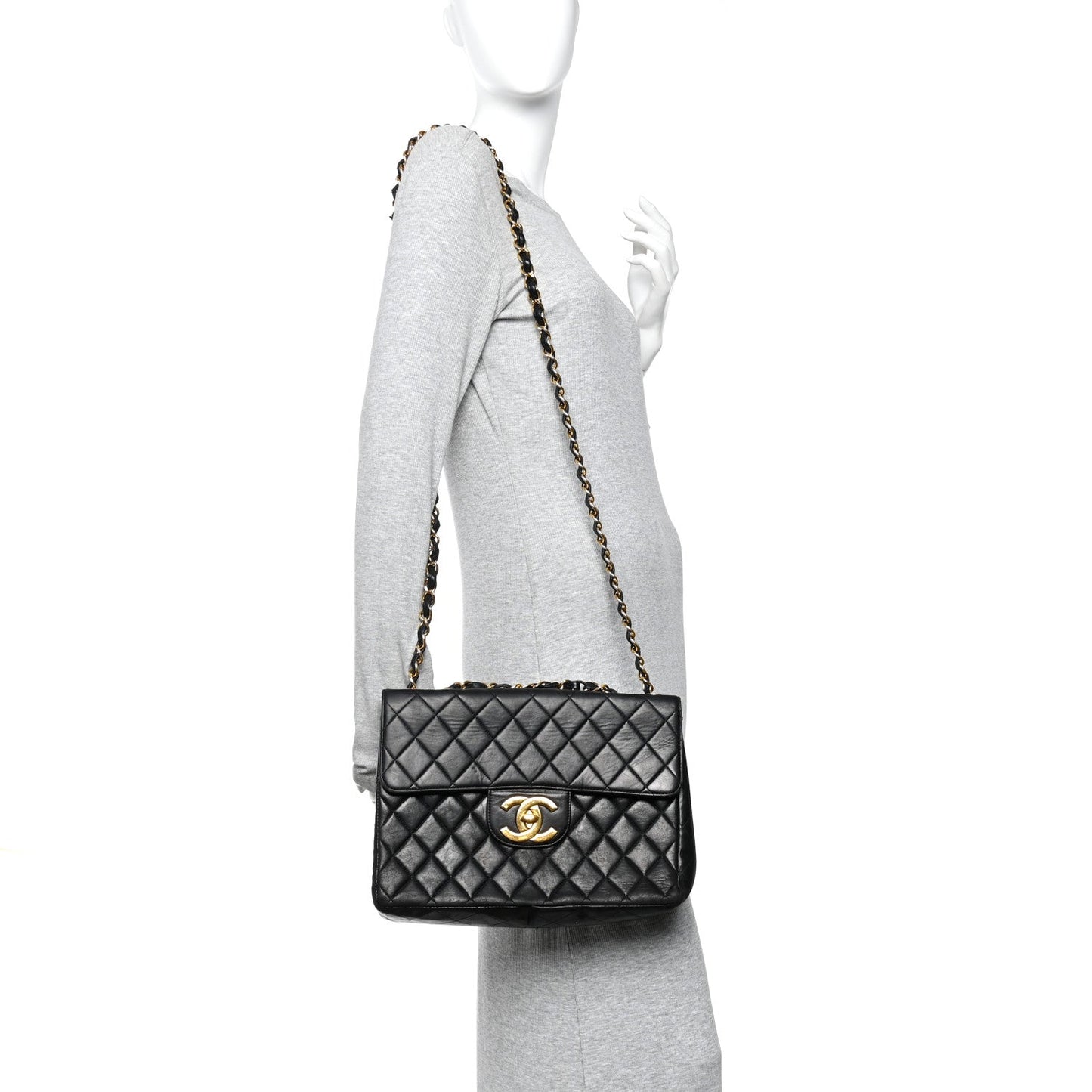 Lambskin Quilted XL Jumbo Single Flap Black