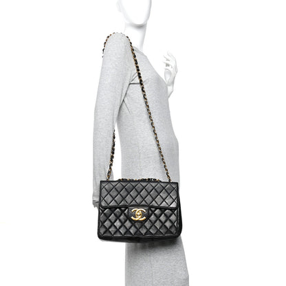Lambskin Quilted XL Jumbo Single Flap Black