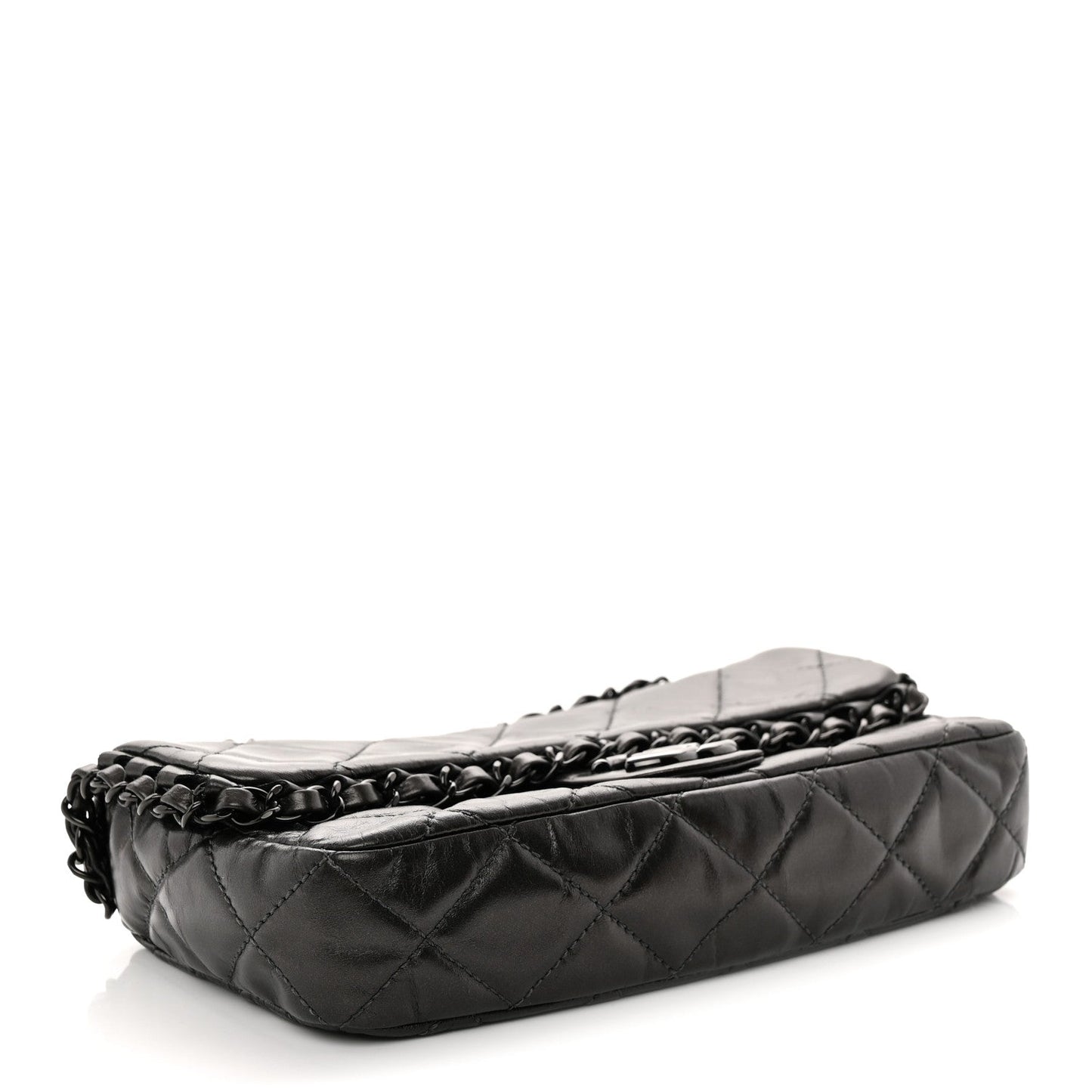 Metallic Calfskin Quilted Chain All Over Flap Bag Grey