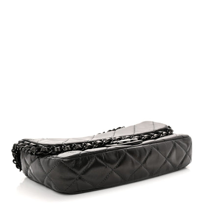 Metallic Calfskin Quilted Chain All Over Flap Bag Grey