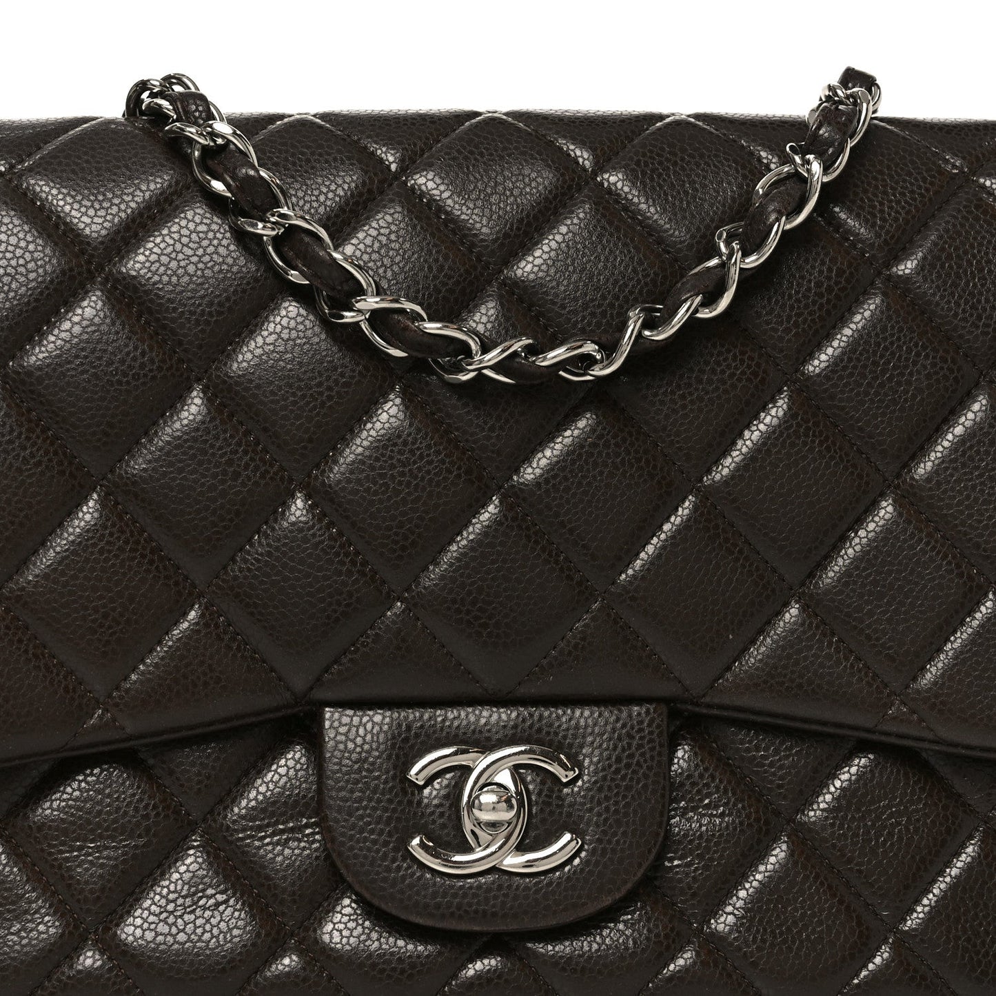 Caviar Quilted Jumbo Single Flap Dark Brown