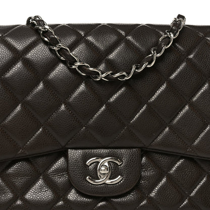 Caviar Quilted Jumbo Single Flap Dark Brown