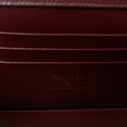 Lambskin Quilted Small Top Handle Vanity Case With Chain Burgundy