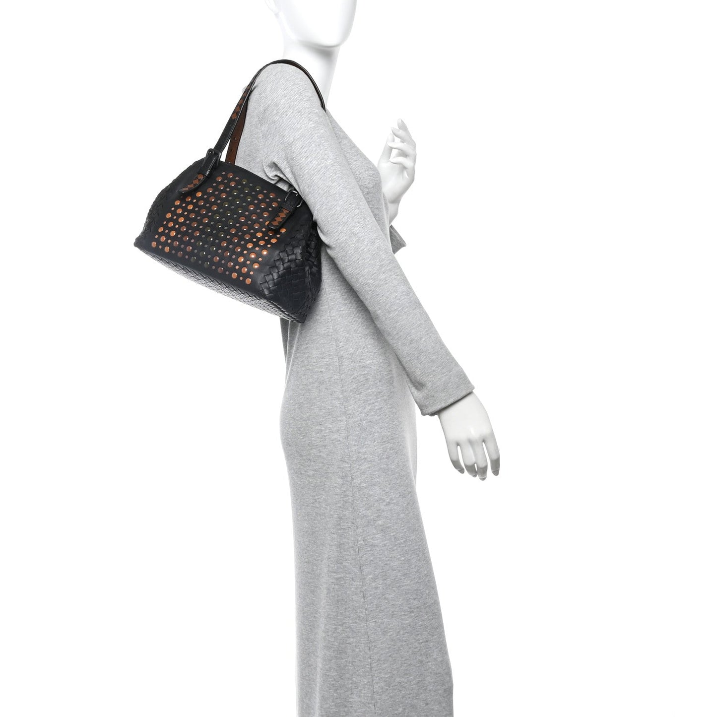 Nappa Intrecciato Perforated Small Cesta Tote Black Multicolor
