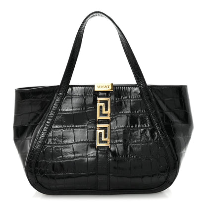 Calfskin Crocodile Embossed Small Greca Goddess Shoulder Bag