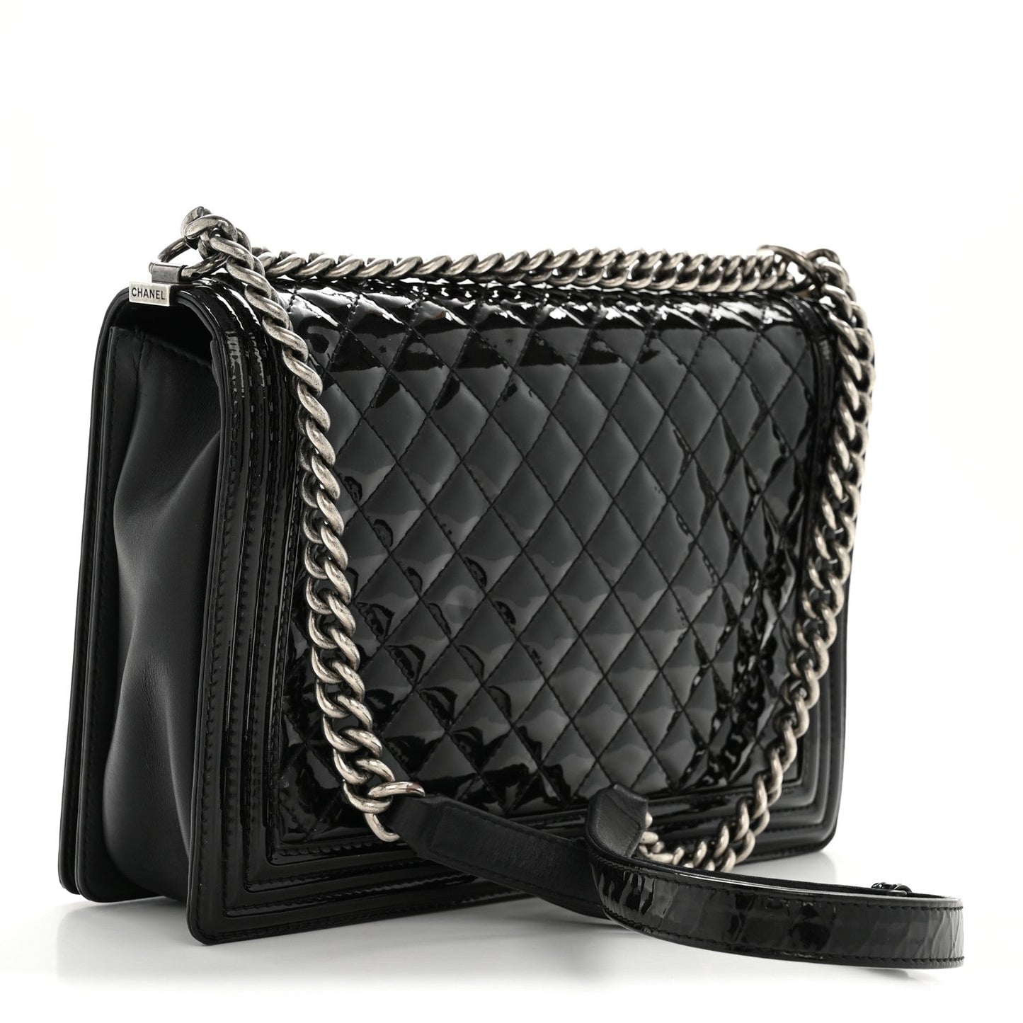 Patent Quilted Large Boy Flap Black