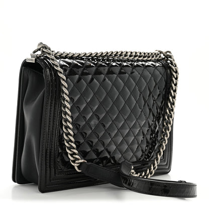 Patent Quilted Large Boy Flap Black