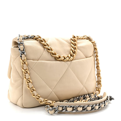Lambskin Quilted Medium Chanel 19 Flap Light Beige