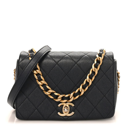 Caviar Quilted Small Fashion Therapy Flap Bag Navy Blue