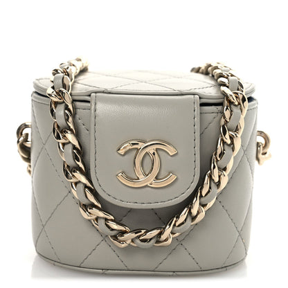 Lambskin Quilted Mini Vanity Case With Chain Grey