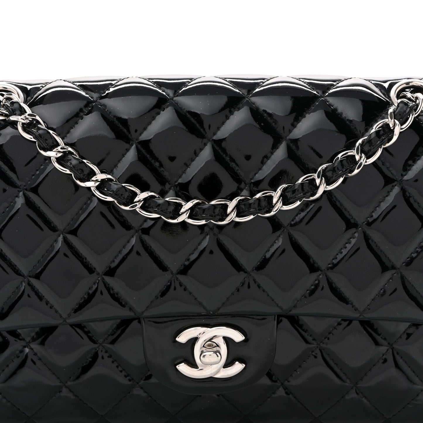 Patent Quilted Medium Double Flap Black