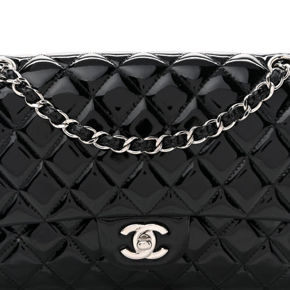 Patent Quilted Medium Double Flap Black