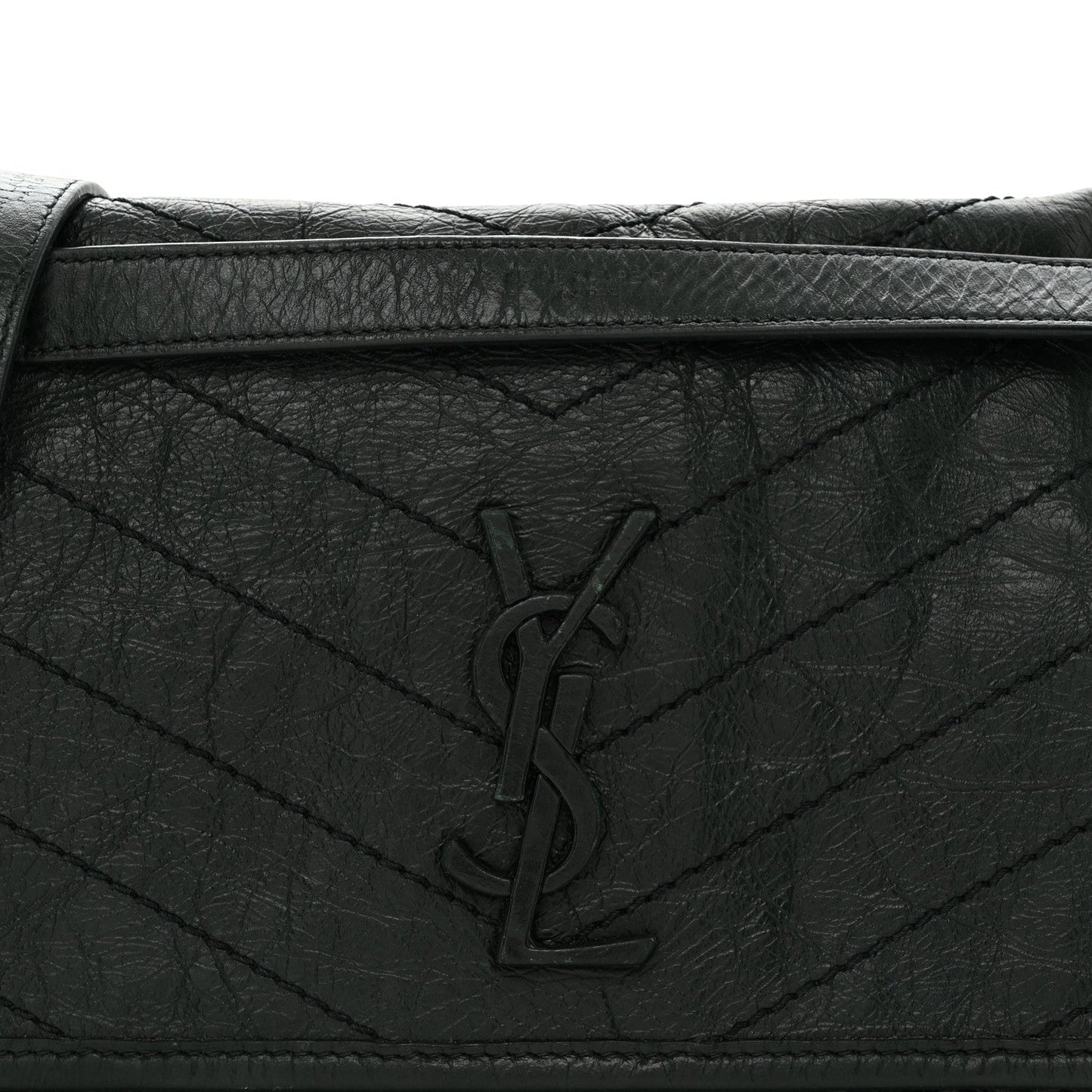 Crinkled Lambskin Matelasse Monogram Medium Niki Chain Satchel Dark Green
