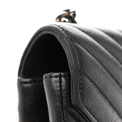 Sheepskin Matelasse Chevron Monogram Monochrome Medium College Bag Black
