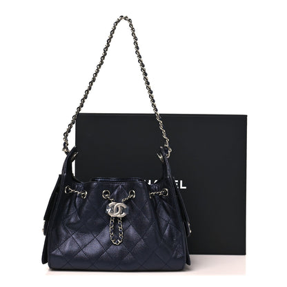 Metallic Caviar Quilted Mini Chanel 25 Handbag Dark Blue