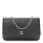 Lambskin Camellia Embossed Wallet On Chain WOC Black