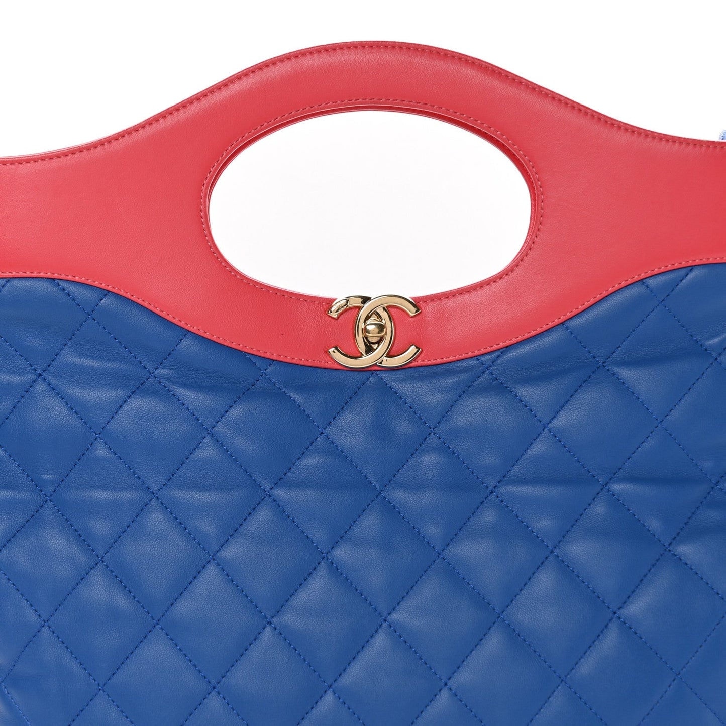 Aged Calfskin Quilted Large 31 Shopping Bag Red Blue