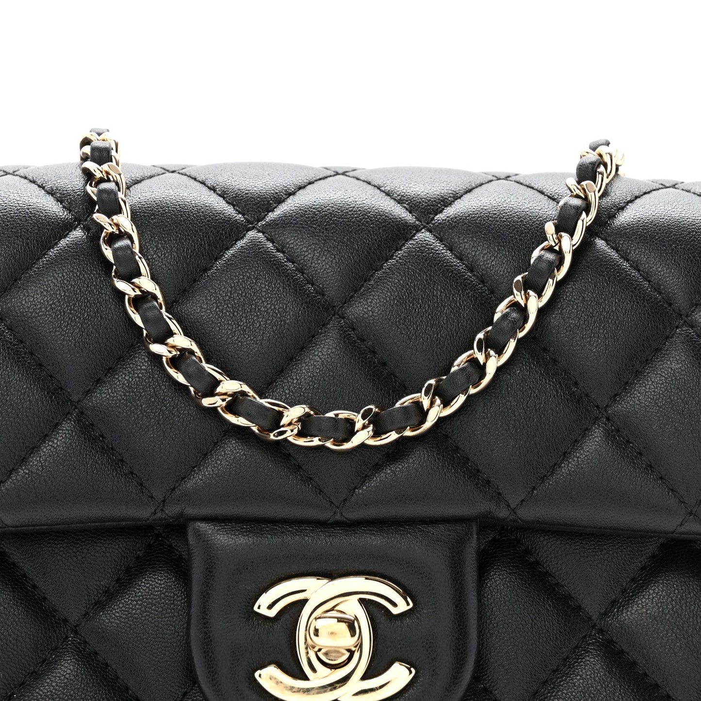 Lambskin Quilted Mini Rectangular Pearl Crush Flap Black