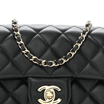 Lambskin Quilted Mini Rectangular Pearl Crush Flap Black