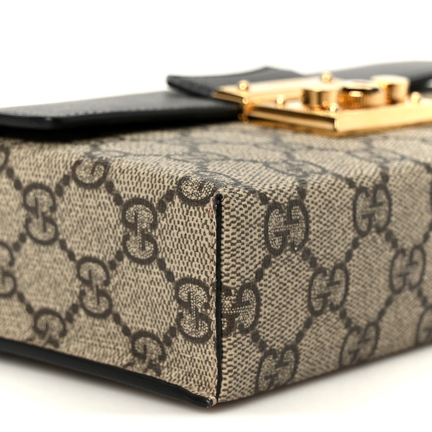 GG Supreme Monogram Calfskin Mini Padlock Top Handle Shoulder Bag Beige Black Cuir