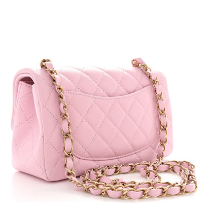 Lambskin Quilted Mini Rectangular Flap Light Pink