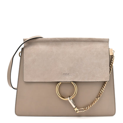Calfskin Suede Medium Faye Shoulder Bag Motty Grey