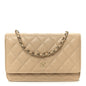 Caviar Quilted Wallet on Chain WOC Beige