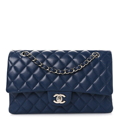 Caviar Quilted Medium Double Flap Navy
