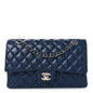 Caviar Quilted Medium Double Flap Navy