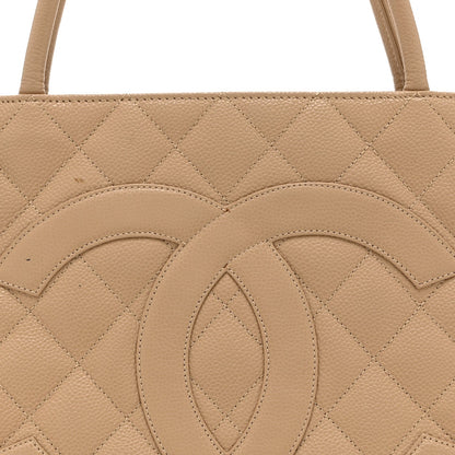 Caviar Quilted Medallion Tote Beige