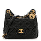 Shiny Crumpled Calfskin Quilted Small Wavy CC Hobo Black