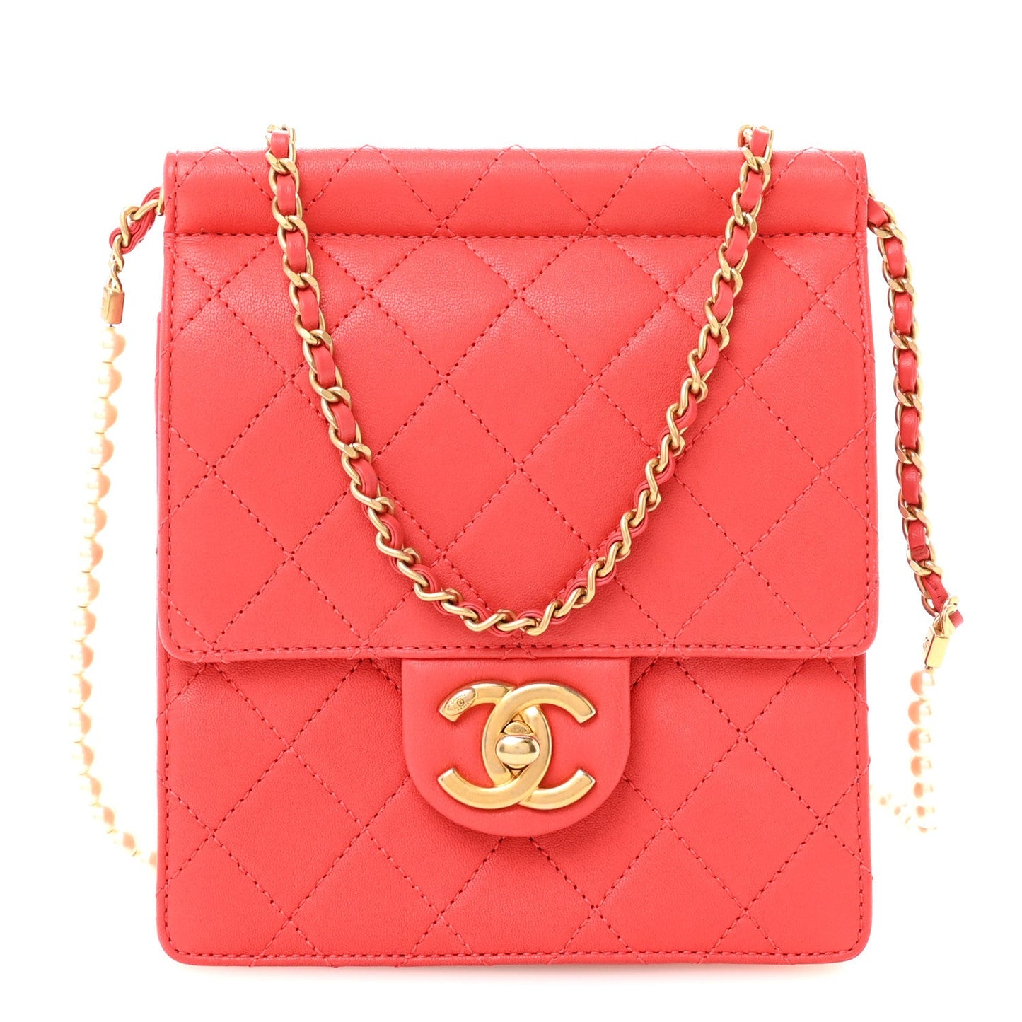 Goatskin Quilted Chic Pearls Flap Dark Pink