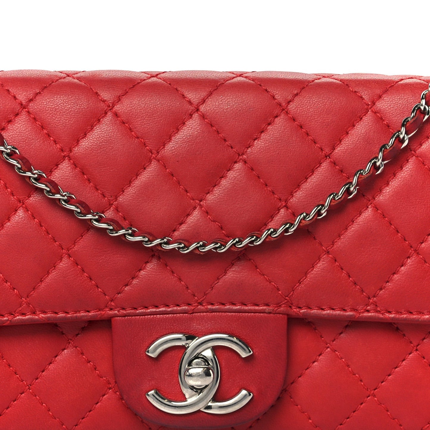 Lambskin Quilted Chain Clutch Flap Red
