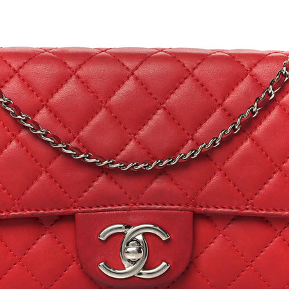 Lambskin Quilted Chain Clutch Flap Red