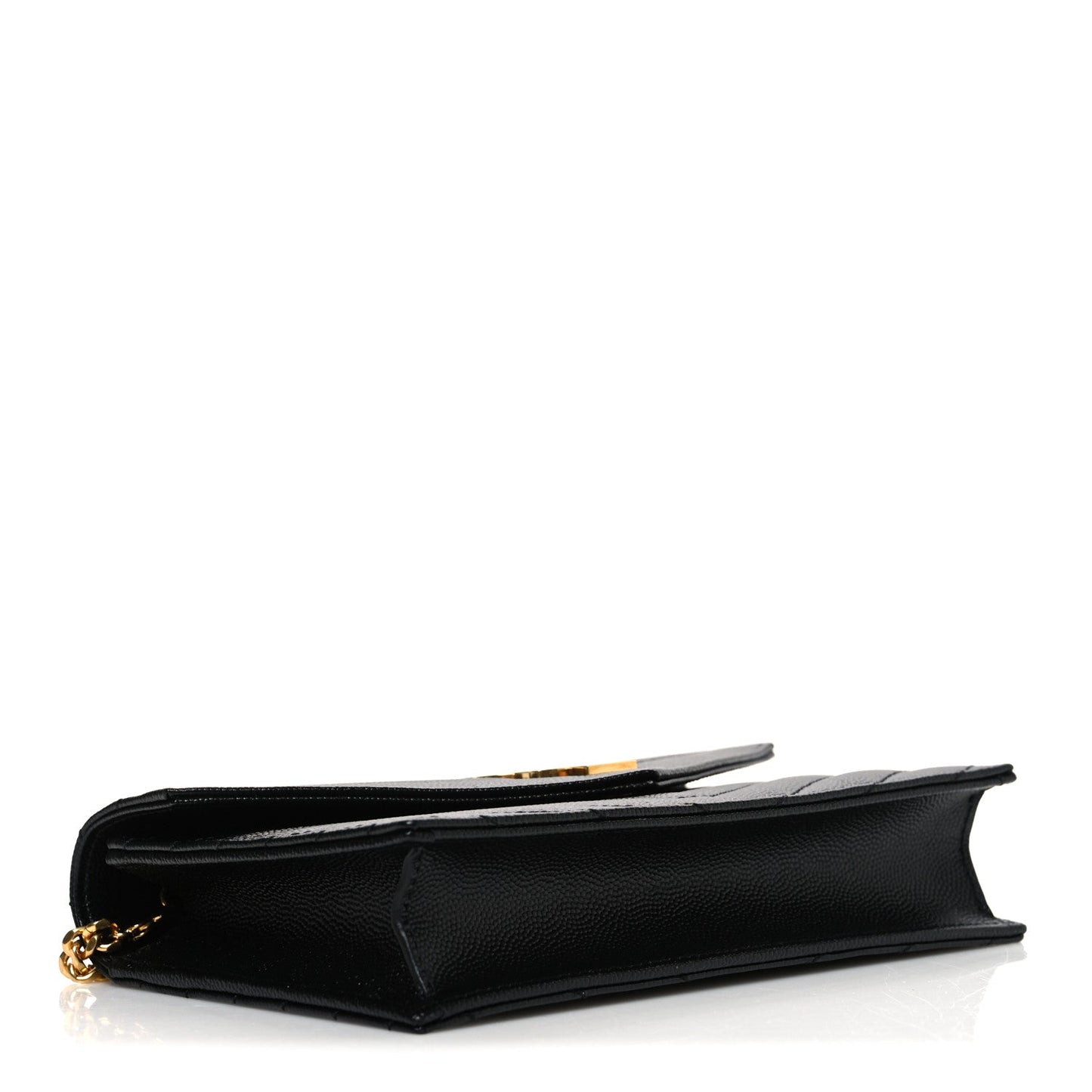 Grain De Poudre Matelasse Chevron Monogram Envelope Chain Wallet Black
